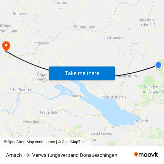 Arnach to Verwaltungsverband Donaueschingen map