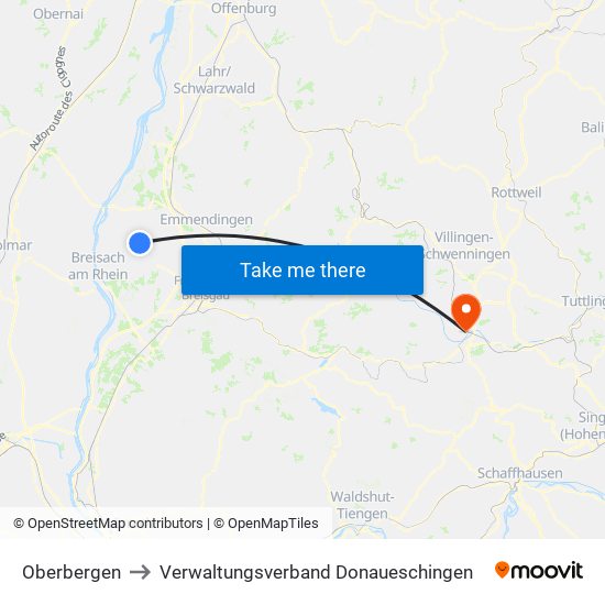 Oberbergen to Verwaltungsverband Donaueschingen map