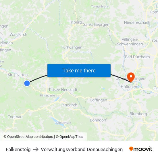 Falkensteig to Verwaltungsverband Donaueschingen map