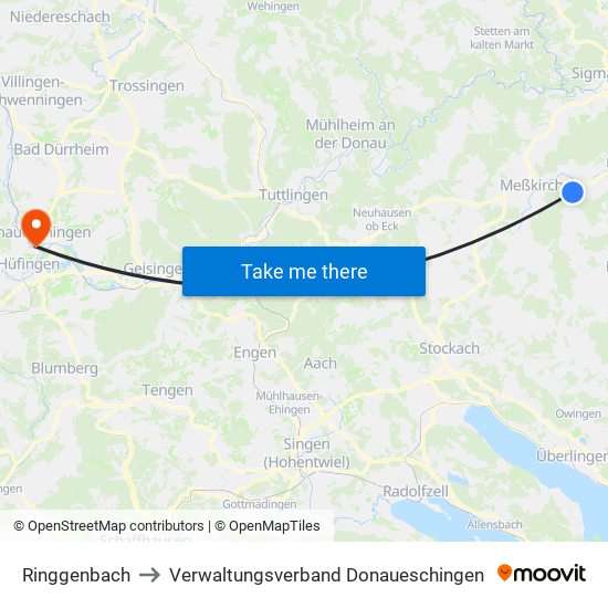 Ringgenbach to Verwaltungsverband Donaueschingen map