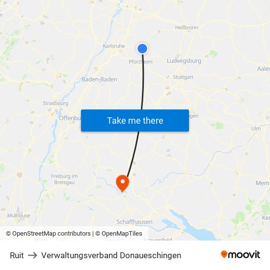 Ruit to Verwaltungsverband Donaueschingen map