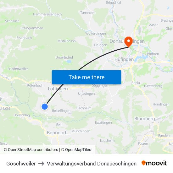 Göschweiler to Verwaltungsverband Donaueschingen map