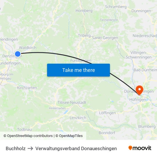Buchholz to Verwaltungsverband Donaueschingen map