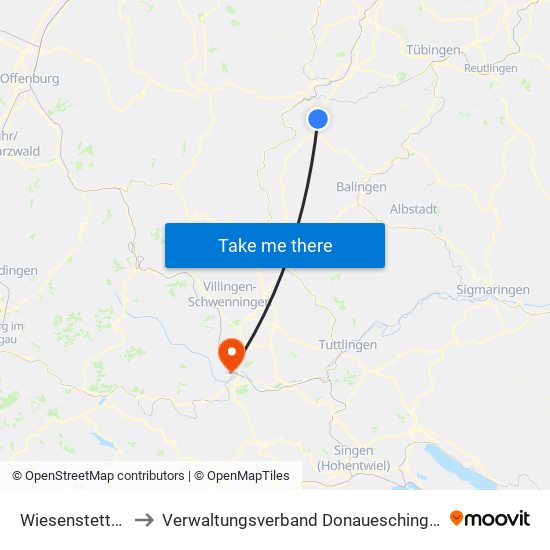 Wiesenstetten to Verwaltungsverband Donaueschingen map