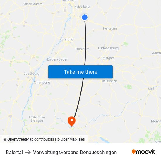 Baiertal to Verwaltungsverband Donaueschingen map