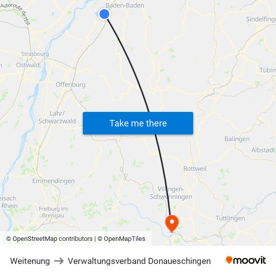 Weitenung to Verwaltungsverband Donaueschingen map