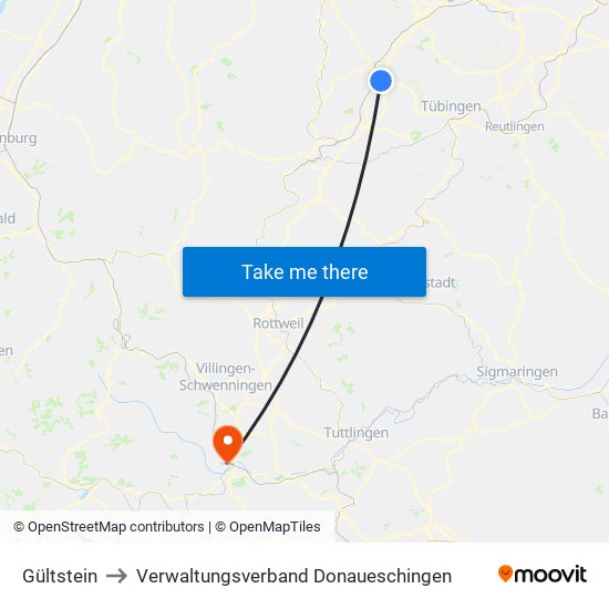 Gültstein to Verwaltungsverband Donaueschingen map