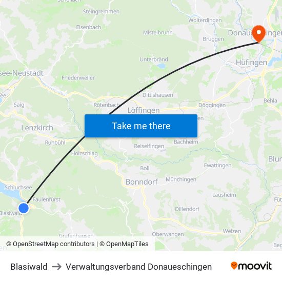 Blasiwald to Verwaltungsverband Donaueschingen map