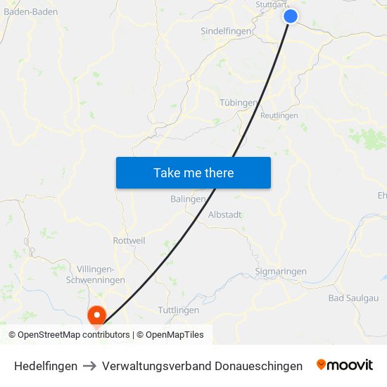 Hedelfingen to Verwaltungsverband Donaueschingen map