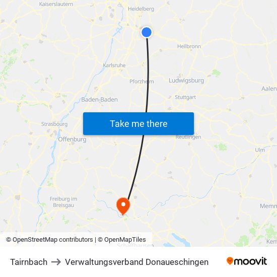 Tairnbach to Verwaltungsverband Donaueschingen map