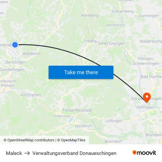 Maleck to Verwaltungsverband Donaueschingen map