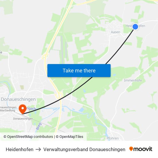 Heidenhofen to Verwaltungsverband Donaueschingen map