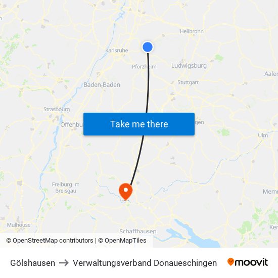 Gölshausen to Verwaltungsverband Donaueschingen map