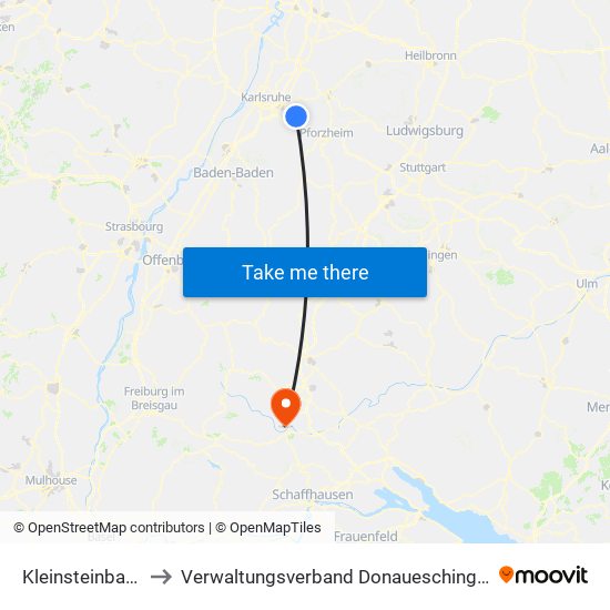 Kleinsteinbach to Verwaltungsverband Donaueschingen map