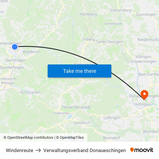 Windenreute to Verwaltungsverband Donaueschingen map