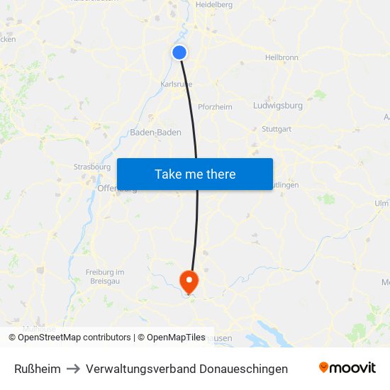 Rußheim to Verwaltungsverband Donaueschingen map