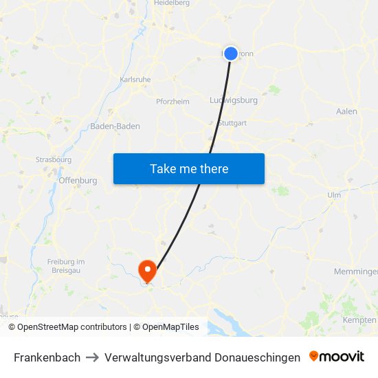 Frankenbach to Verwaltungsverband Donaueschingen map