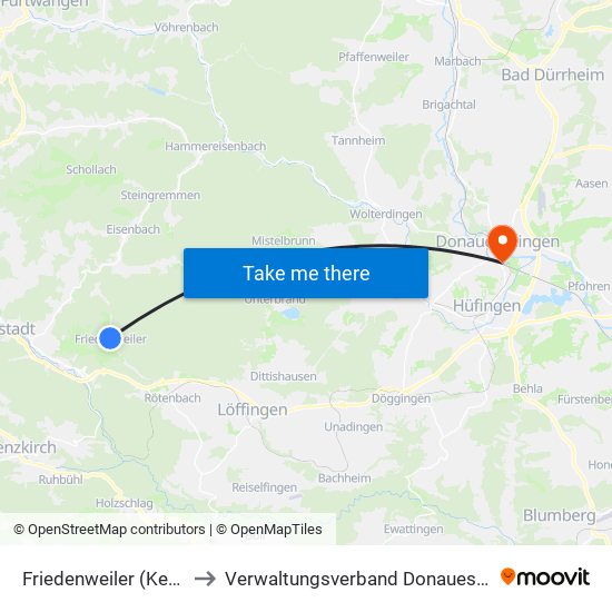 Friedenweiler (Kernort) to Verwaltungsverband Donaueschingen map