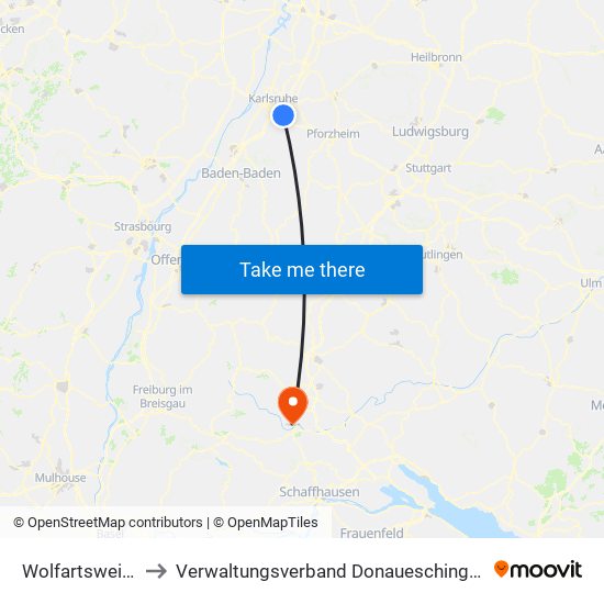 Wolfartsweier to Verwaltungsverband Donaueschingen map