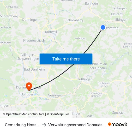 Gemarkung Hossingen to Verwaltungsverband Donaueschingen map