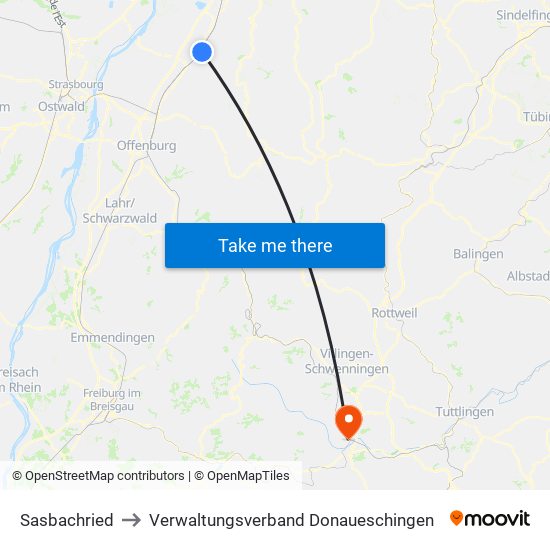 Sasbachried to Verwaltungsverband Donaueschingen map