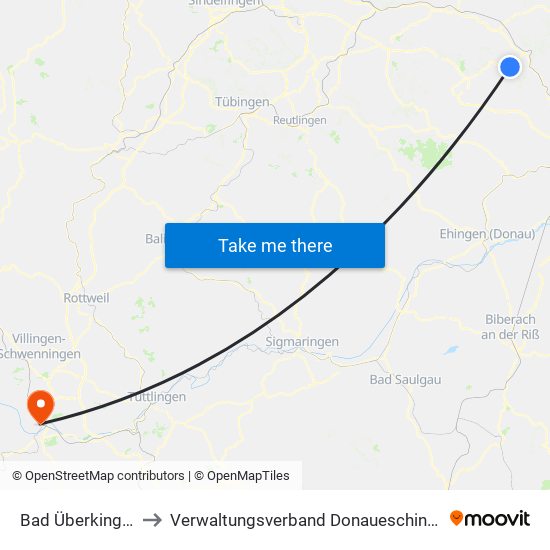 Bad Überkingen to Verwaltungsverband Donaueschingen map