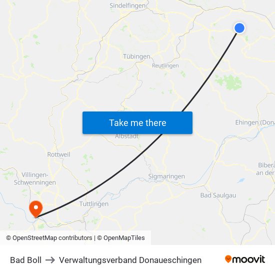 Bad Boll to Verwaltungsverband Donaueschingen map