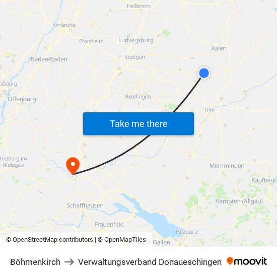 Böhmenkirch to Verwaltungsverband Donaueschingen map