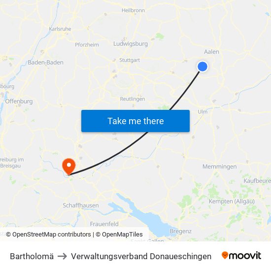 Bartholomä to Verwaltungsverband Donaueschingen map