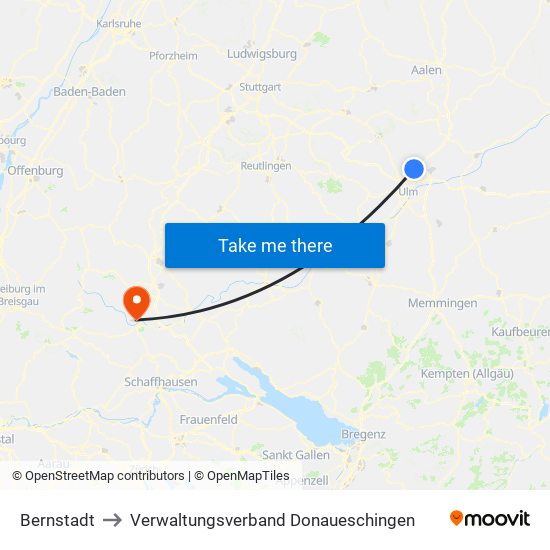 Bernstadt to Verwaltungsverband Donaueschingen map