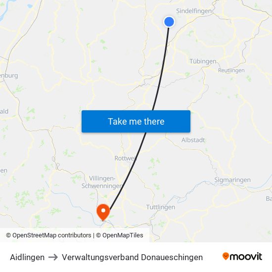 Aidlingen to Verwaltungsverband Donaueschingen map