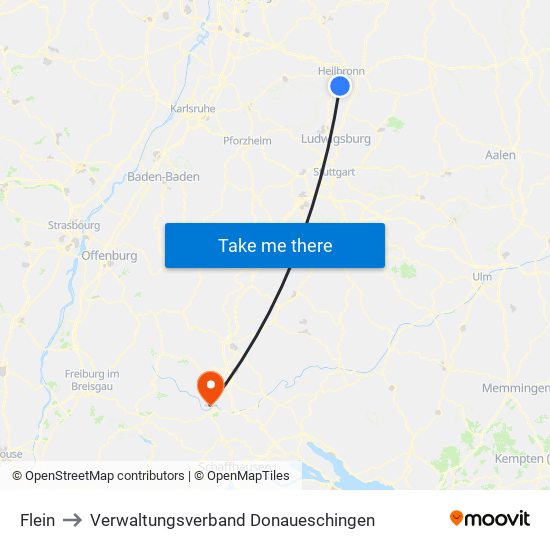 Flein to Verwaltungsverband Donaueschingen map