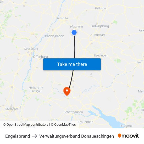 Engelsbrand to Verwaltungsverband Donaueschingen map