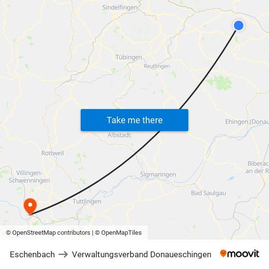 Eschenbach to Verwaltungsverband Donaueschingen map