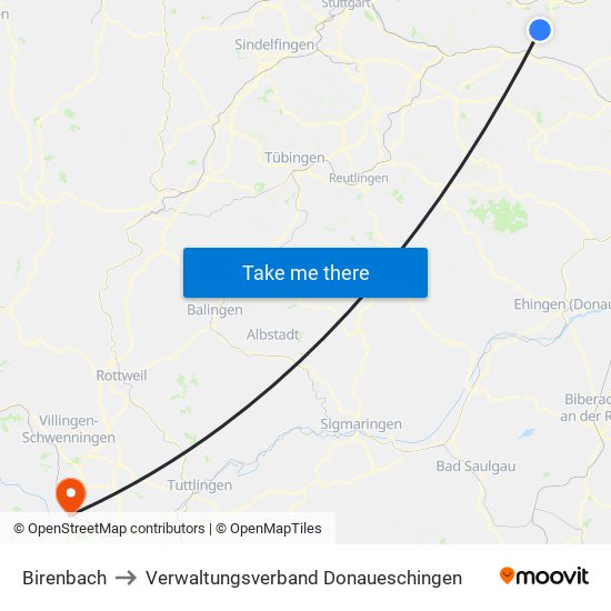 Birenbach to Verwaltungsverband Donaueschingen map