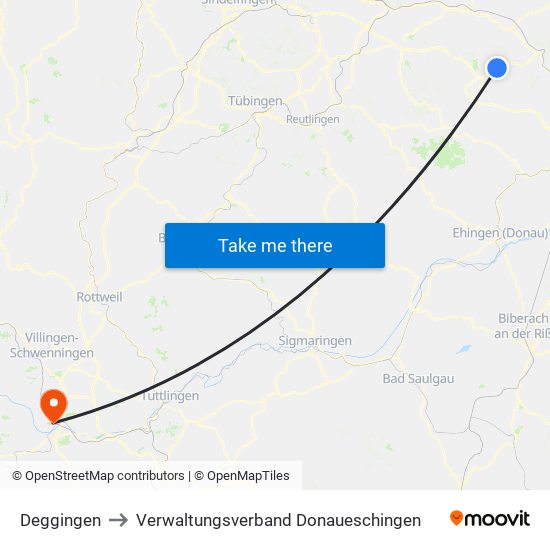 Deggingen to Verwaltungsverband Donaueschingen map