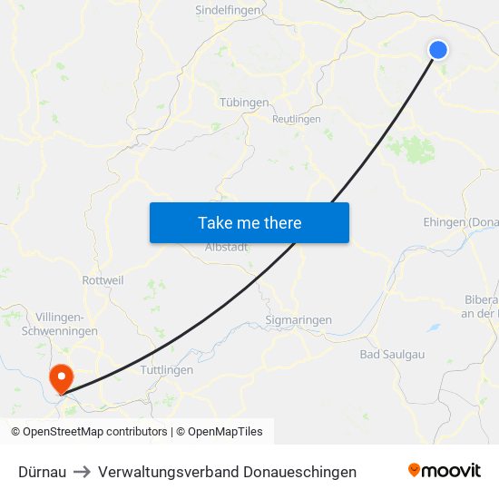 Dürnau to Verwaltungsverband Donaueschingen map