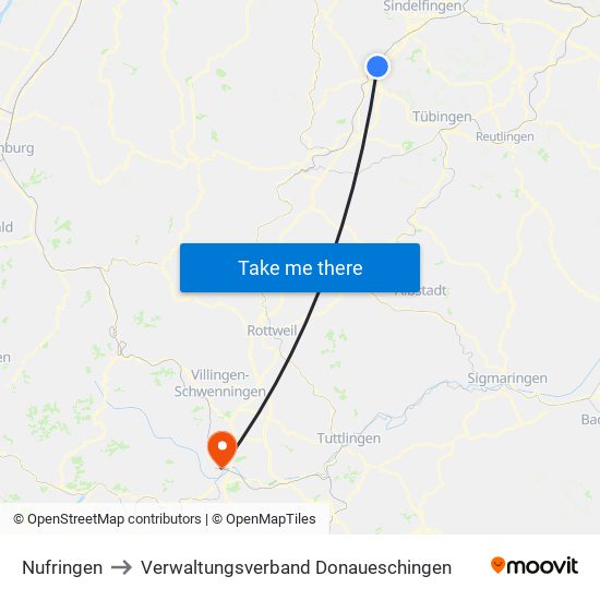 Nufringen to Verwaltungsverband Donaueschingen map