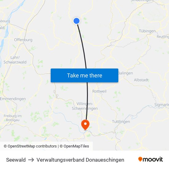 Seewald to Verwaltungsverband Donaueschingen map