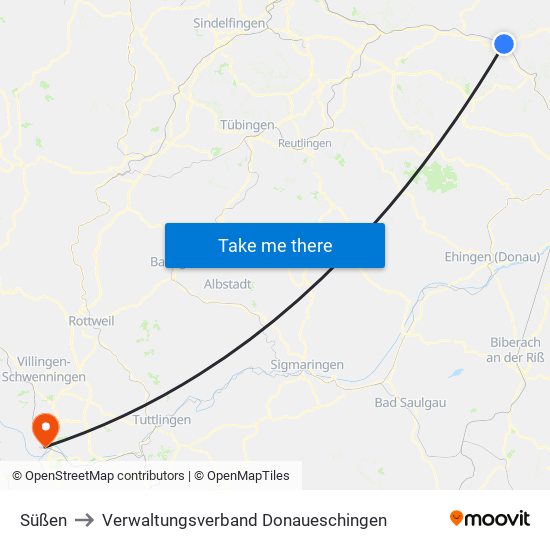 Süßen to Verwaltungsverband Donaueschingen map