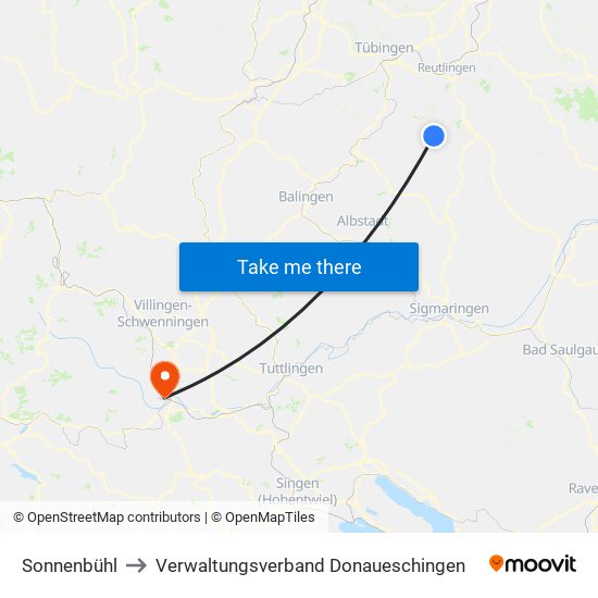 Sonnenbühl to Verwaltungsverband Donaueschingen map