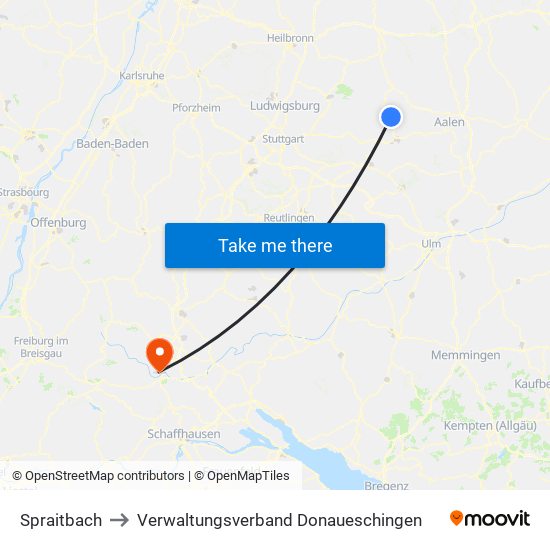 Spraitbach to Verwaltungsverband Donaueschingen map