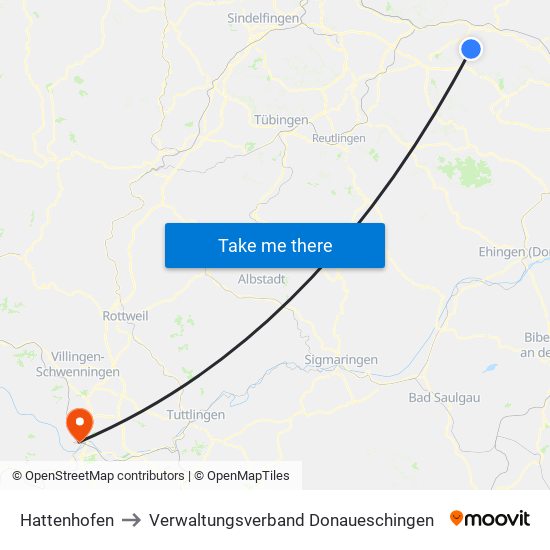 Hattenhofen to Verwaltungsverband Donaueschingen map