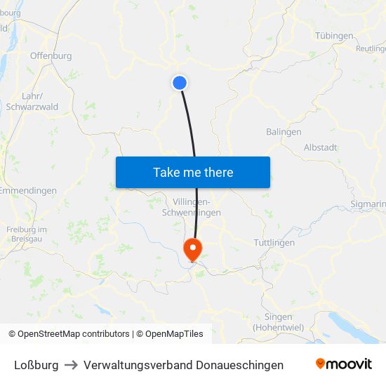 Loßburg to Verwaltungsverband Donaueschingen map