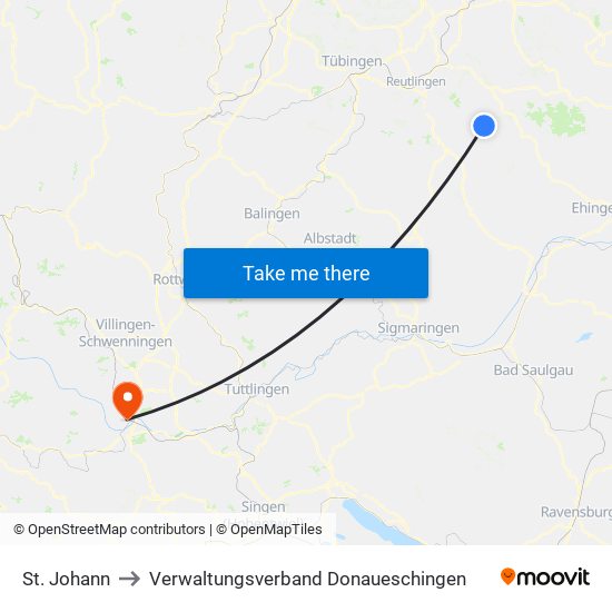 St. Johann to Verwaltungsverband Donaueschingen map