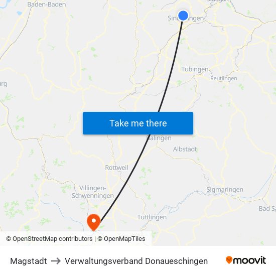 Magstadt to Verwaltungsverband Donaueschingen map