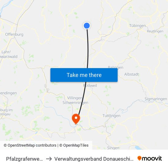 Pfalzgrafenweiler to Verwaltungsverband Donaueschingen map