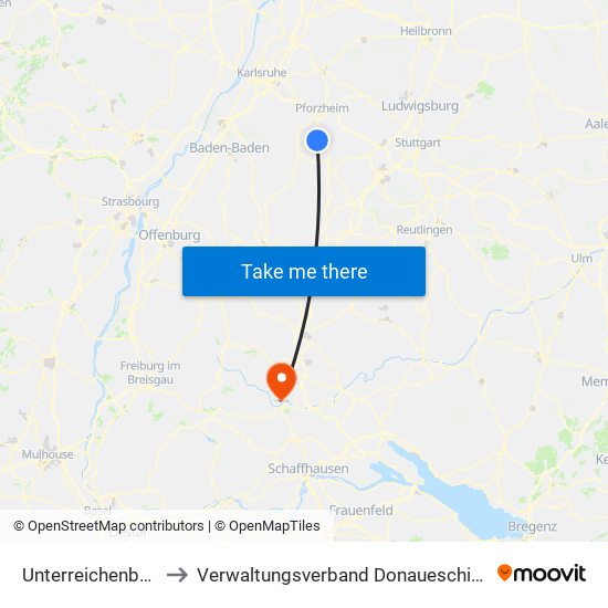 Unterreichenbach to Verwaltungsverband Donaueschingen map