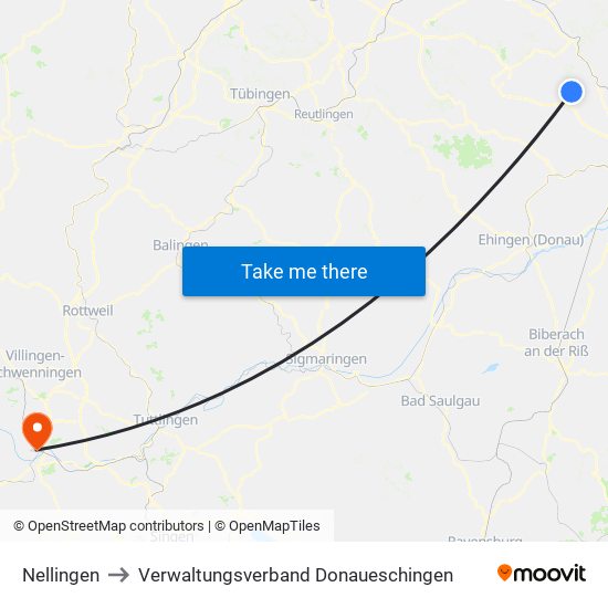 Nellingen to Verwaltungsverband Donaueschingen map