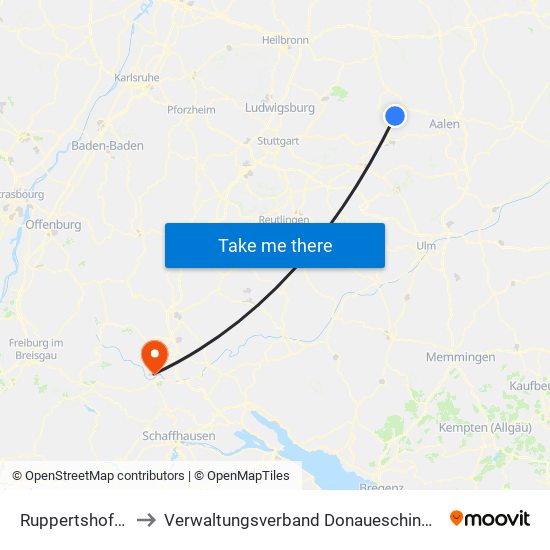 Ruppertshofen to Verwaltungsverband Donaueschingen map